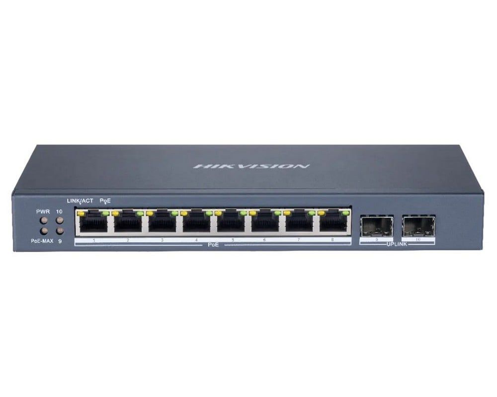 Switch 8 porturi Hikvision DS-3E1510P-SI, PoE 110W, 2 porturi SFP gigabit, cu management