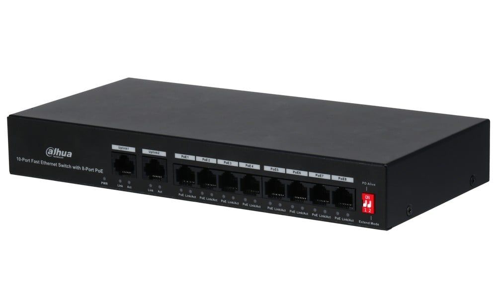 Switch 8 porturi Dahua Eco Series, PoE, 65W, Watchdog, PFS3010-8ET-65