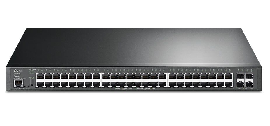 Switch cu management TP-LINK TL-SG3452XP, 52 porturi, 48x RJ45 PoE+, 500W, 4x 10GE SFP, integrare in Omada SDN, montare in rack
