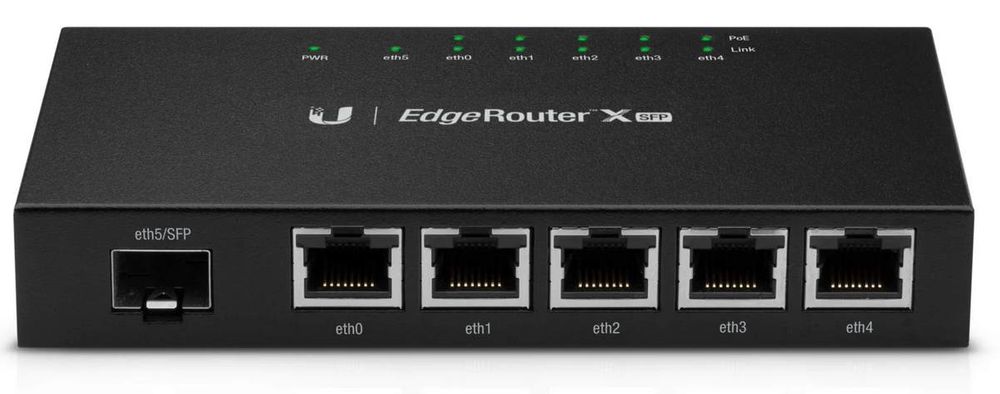 Switch EdgeRouter X SFP cu 5 porturi PoE 10/100/1000 Mps, 1 port SFP, 50W, montaj pe perete, Ubiquiti ER-X-SFP