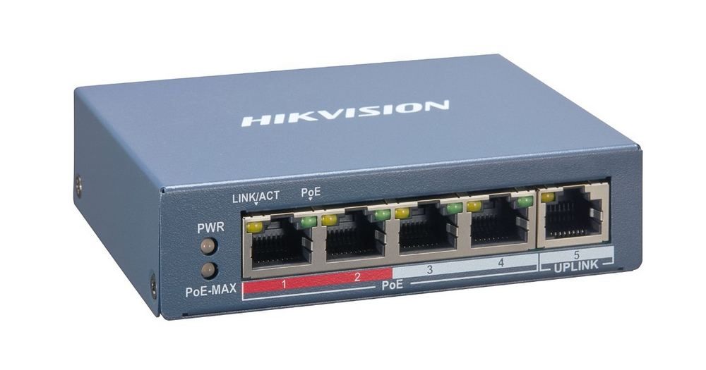 Switch PoE Hikvision, 4 x PoE cu management, 60W, DS-3E1105-EI