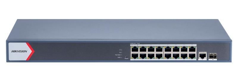 Switch PoE 16 porturi Hikvision DS-3E1518P-EIV2, putere PoE 230W, transmisie PoE 300m