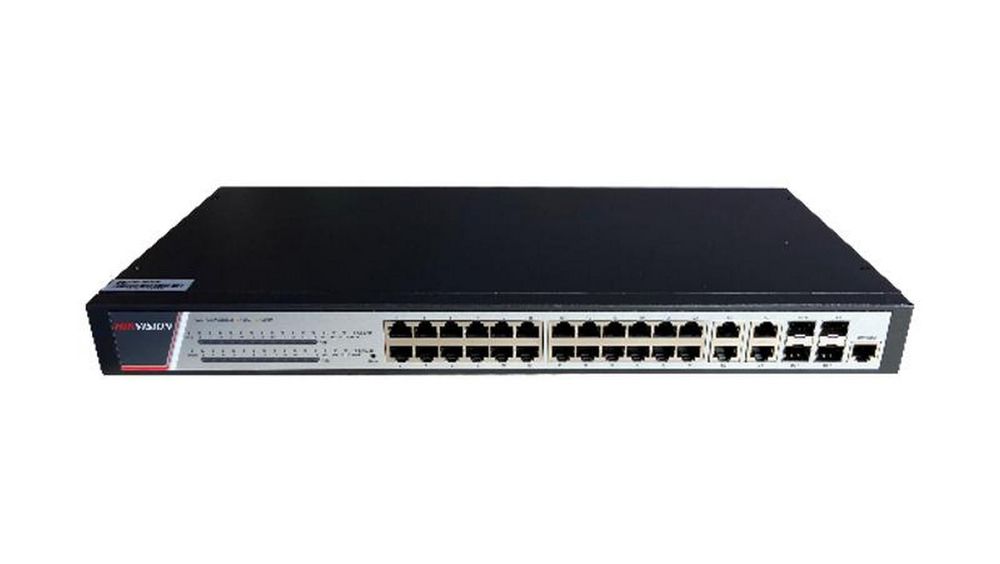 Switch PoE Hikvision DS-3E2528P, 24 porturi, cu management, 17W, Budget putere PoE 370W