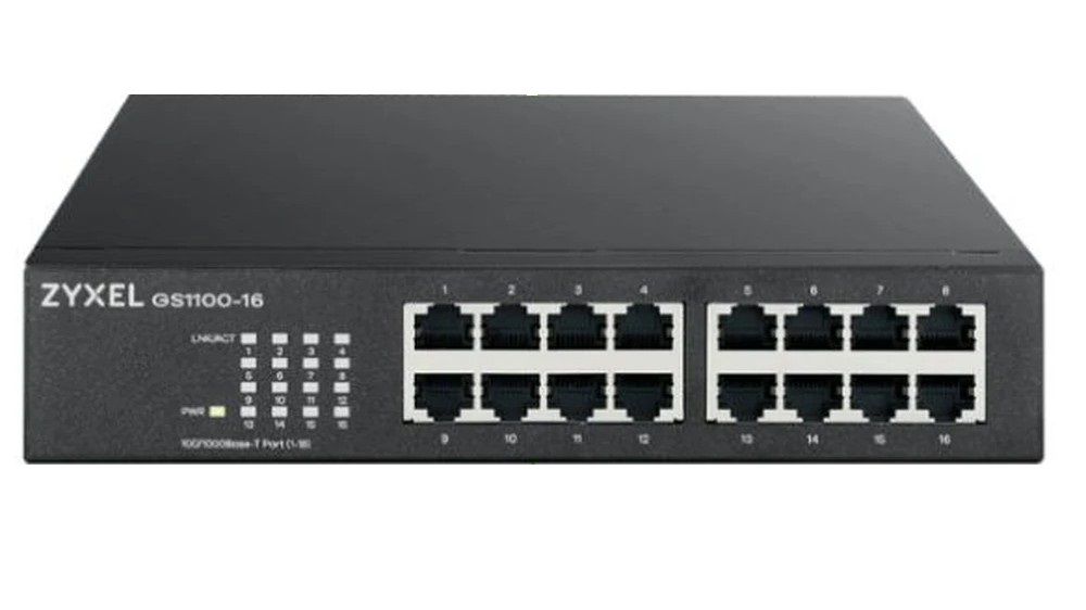 Switch retea pentru birou Zyxel GS1100-16-EU0104F, 16 porturi Gigabit, fara management, 32Gbps, montare rack sau perete