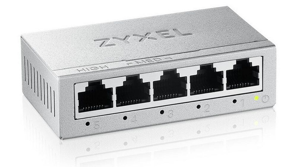 Switch retea Zyxel GS-105BV5-EU0101F, 5 porturi Gigabit, fara management, QoS, fanless, carcasa metalica, montaj perete