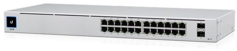 Switch Ubiquiti USW-24-POE, 28 porturi, 24x RJ45 Gigabit, 16x PoE, 2x SFP Gigabit, 95W, montare in rack