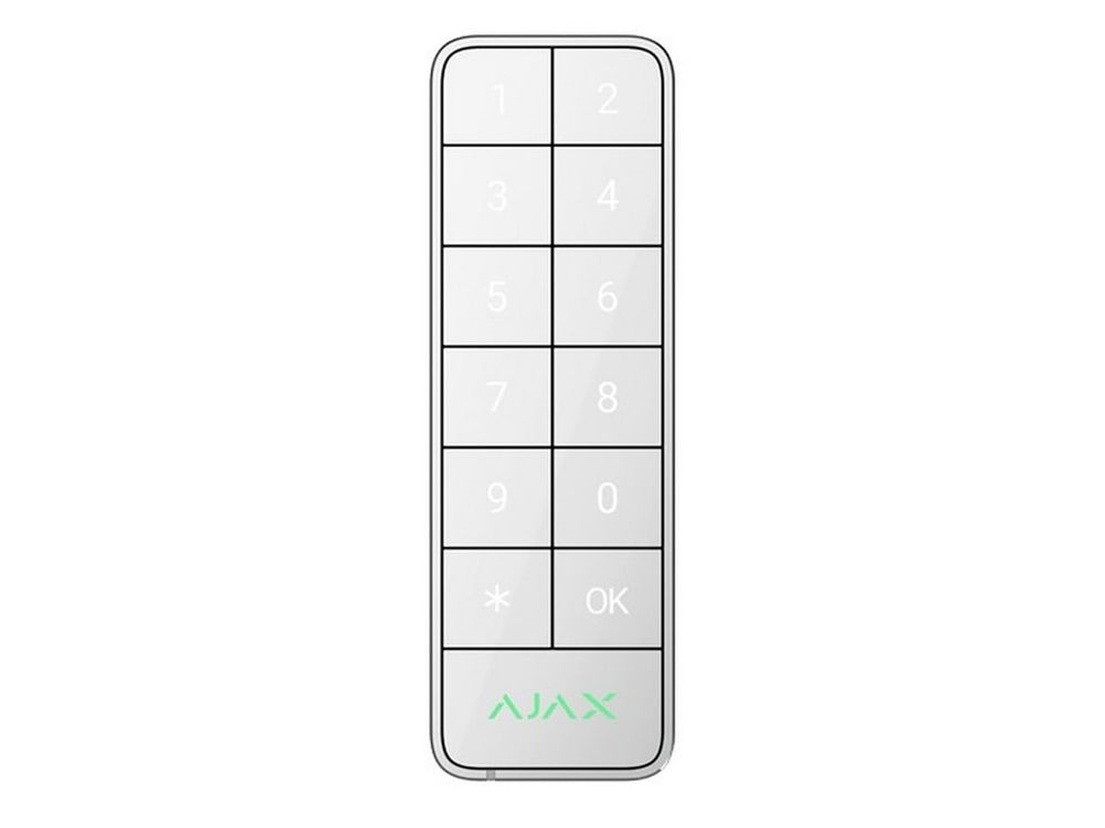 Tastatura alarma exterior Ajax Fibra SuperiorKeypadOutdoor(W)-117759, 4 fire, parola, Tag, cod, Bluetooth, DESFire, IP66, IK08, alb