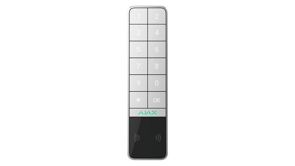 Tastatura exterior Ajax Jeweller KeyPadOutdoor(W)-99967, wireless, cod, card, Tag, Bluetooth, IP66, IK08, 2x baterii CR123A incluse, alba