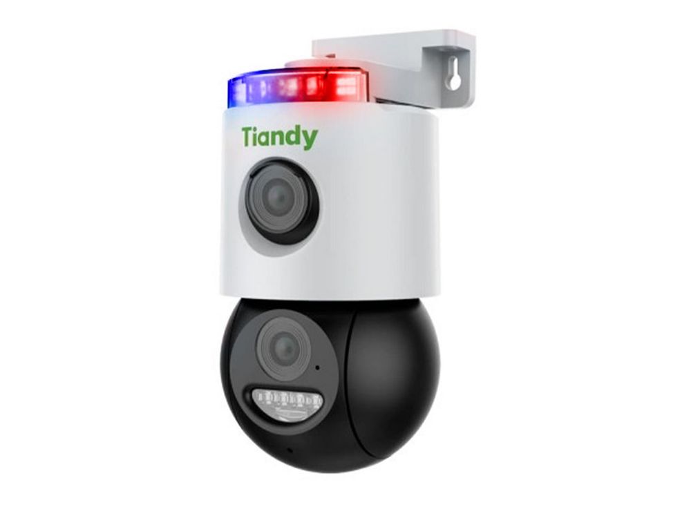 Camera supraveghere wireless de exterior cu alarma, 2 lentile de 3+3MP, 3K, 4mm, iluminare cu LED si IR, audio bidirectional, IP66, Tiandy TC-H363N-I5WWIFIEu4V4.0