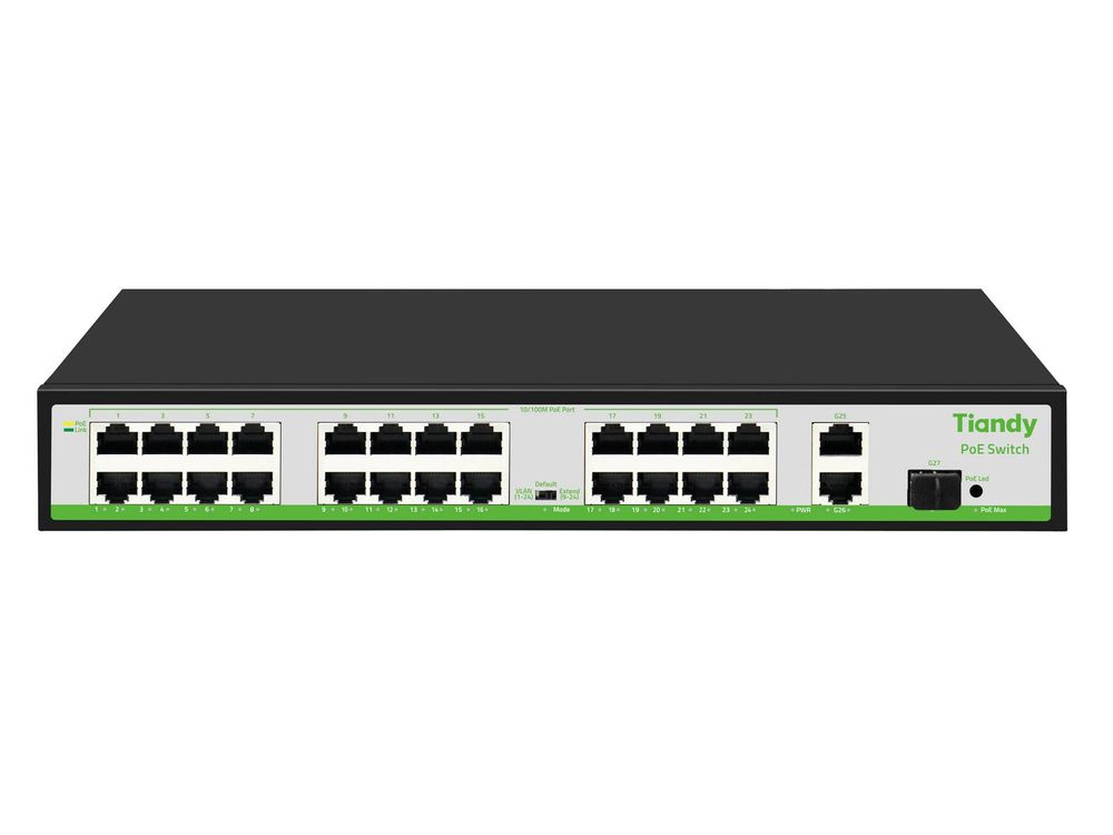Switch PoE Tiandy, 24 porturi PoE, 2x 1Gb Uplink, 1x SFP, 260W, TC-P3S027-H2421AT260