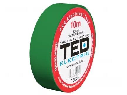 Banda izolatoare PVC 10m x 19mm, pentru protectia si izolarea cablurilor, verde, TED TED004888