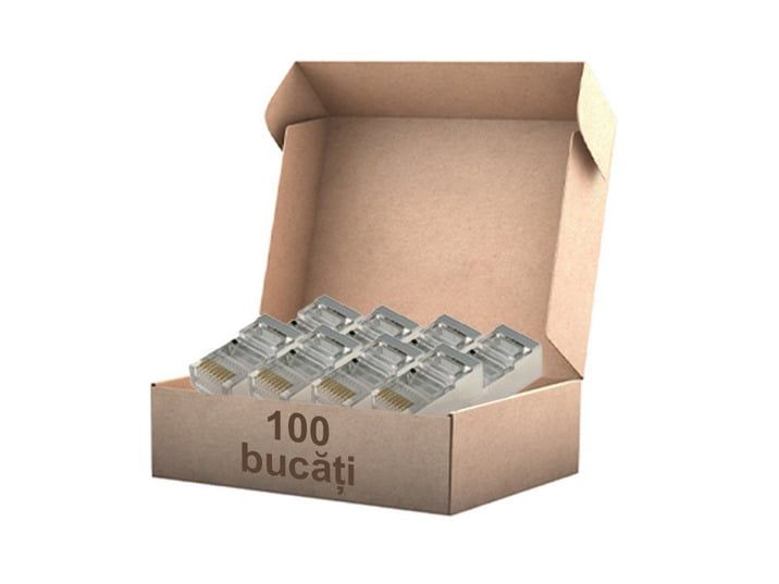 Set 100 buc x Mufa RJ45 UTP/ FTP CAT5E, 8 pini, cu ecranaj metalic TEL0005Ax100