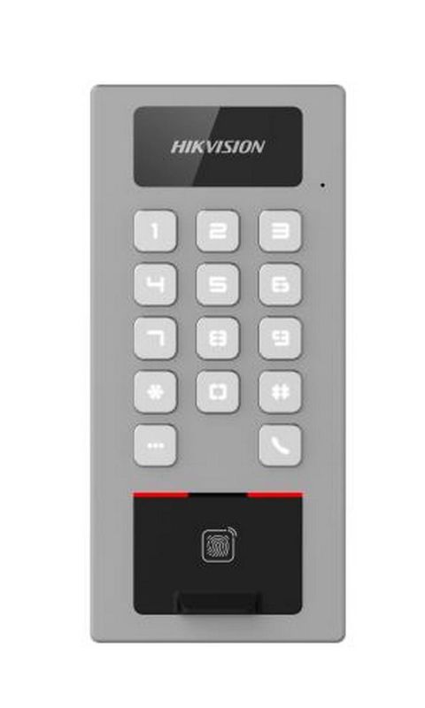 Terminal de control acces, Hikvision DS-K1T502DBFWX, Card Mifare 13.56 MHz, Pin, Aplicatie, Amprenta, Microfon, Difuzor
