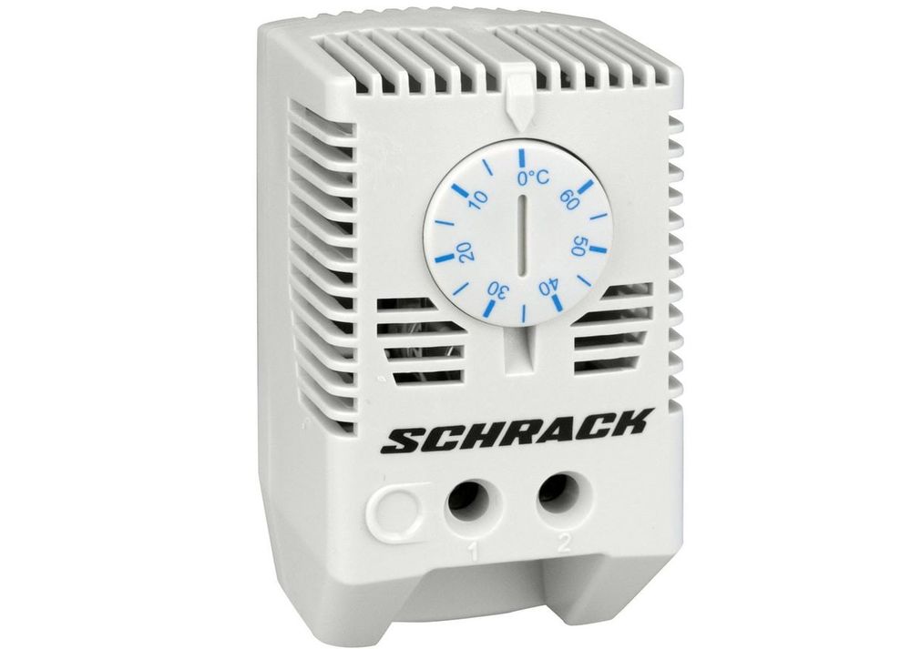 Termostat pentru ventilarea dulapurilor Schrack IUK08566, 1ND, comutator albastru