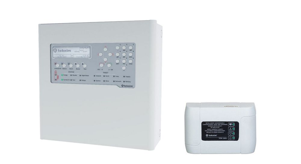 Kit centrala detectie incendiu adresabila, 2 bucle, 72 zone, si modul conversie, Teknim TFM-1661+TFP-2212