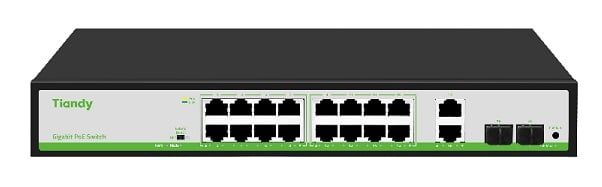 Switch PoE Tiandy, 16 porturi Gigabit PoE, 180W, AI Mode, VLAN, Extend, 40Gbps, TC-P3S020-G1622AT180