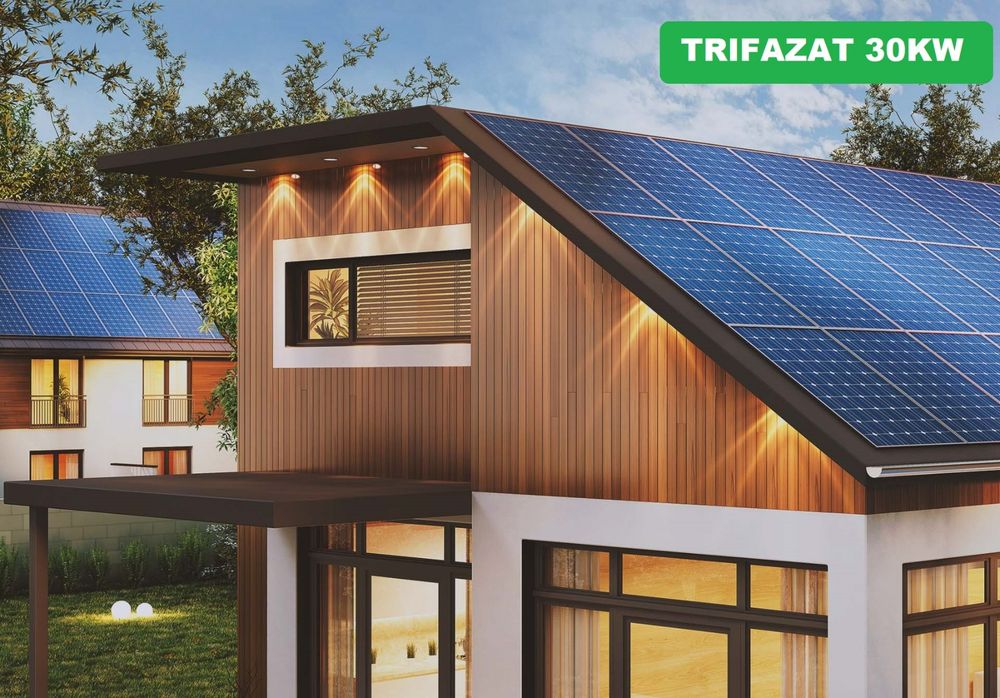 Sistem fotovoltaic ON GRID 30KW, invertor trifazat, panouri solare 450W, montaj acoperis tigla metalica