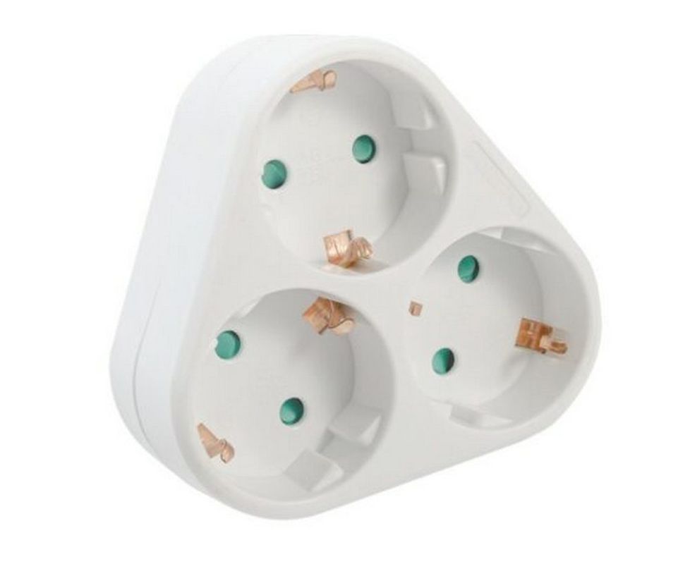Triplu Stecher, 3500W, 16A, protectie copii, 3 prize Schuko, 1 stecher Schuko, Spacer, SPMS-3-WH
