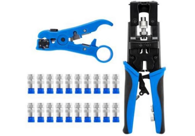 Cleste sertizare mufe bnc cu striper cablu si 20 conectori F, HS-TC3K