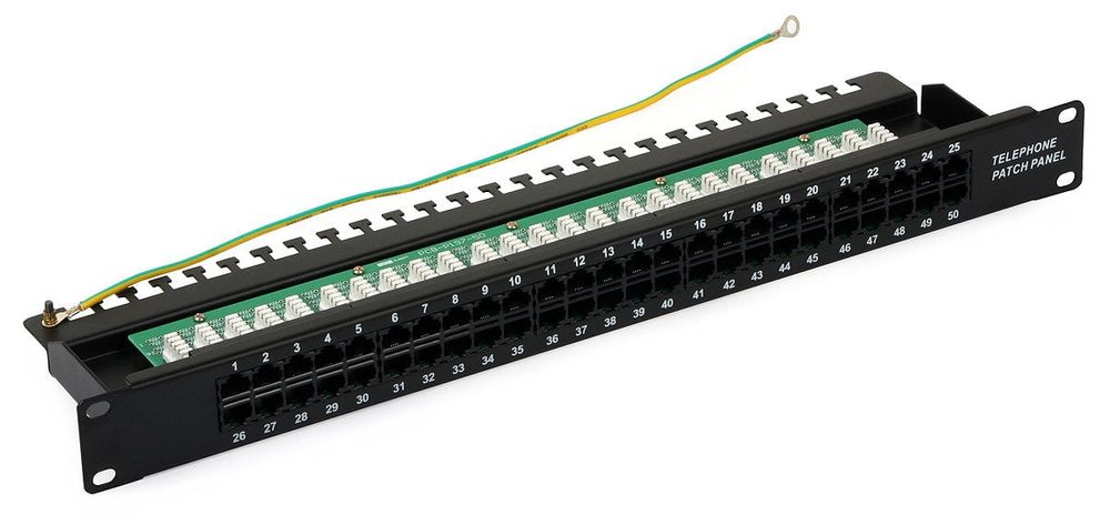 Patch Panel telefonic 1U, 50 porturi 8P4C, cu suport pentru cablu, montaj rack 19 inch, TS-PP-TEL-50P