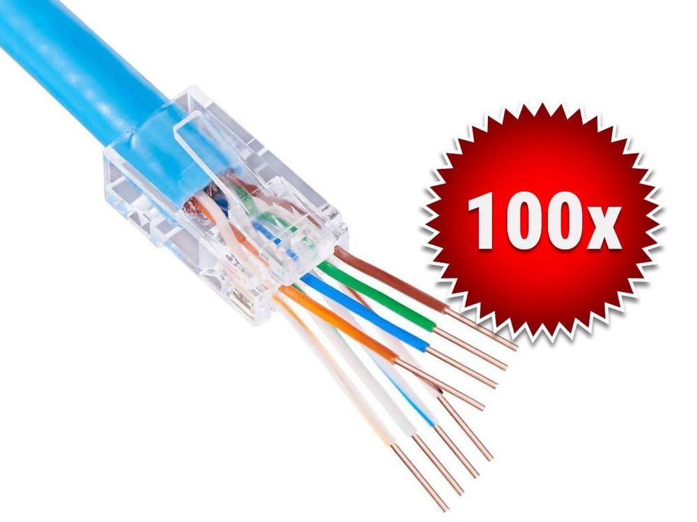 Set 100 mufe neecranate RJ45 UTP Cat6, pass through 8P8C, orificii de 1.1mm, Braun Group TS-RJ45M6-EZx100