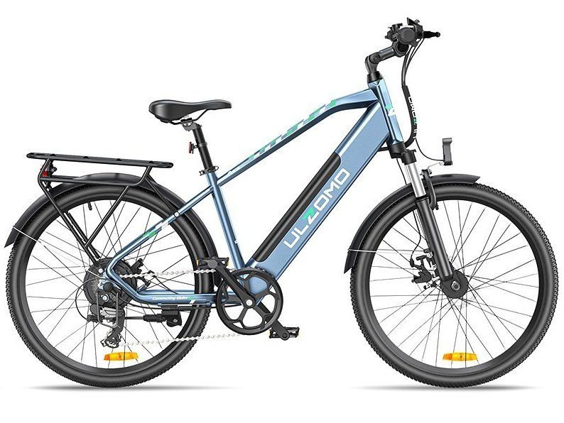 Bicicleta electrica Ulzomo ULZM26-BL, autonomie 100km, 250W, 36V 17Ah, 7 trepte viteza max. 25km/h, LDC, albastru, anvelope 26 inch