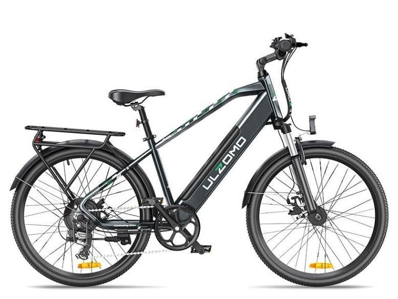 Bicicleta electrica Ulzomo ULZM26-GRAY, autonomie 100km, 250W, 36V 17Ah, 7 trepte viteza max. 25km/h, LDC, gri, anvelope 26x1.95 inch