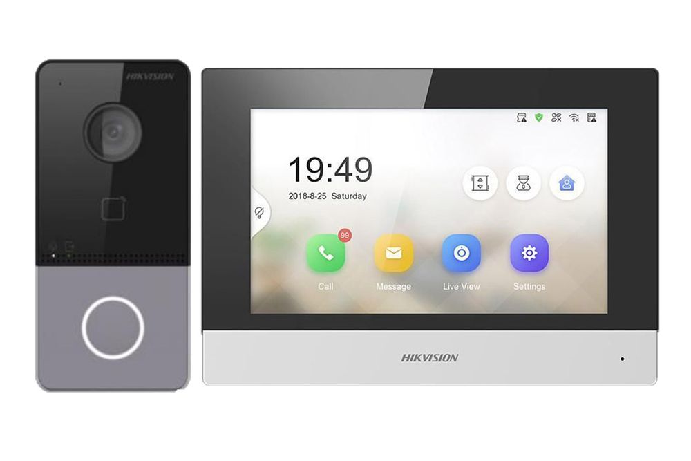 [RESIGILAT] Kit videointerfon IP WiFi Hikvision, 2 MP, 7 inch, 1 familie, montaj aparent, DS-KIS603-P-R