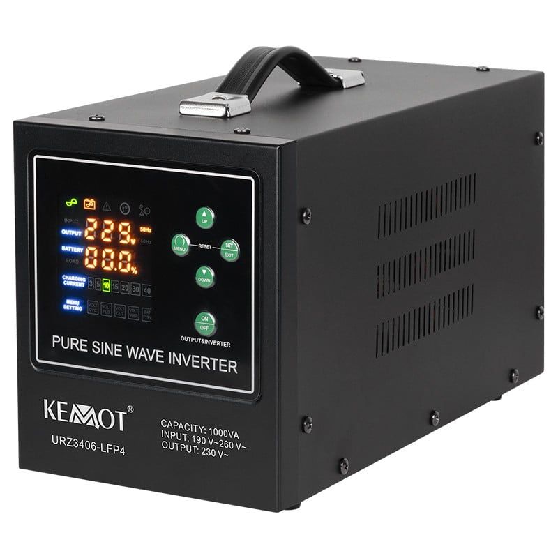 UPS centrale termice KEMOT PROsinus 1000, sinus pur, 1000VA, 700W, 12V, incarcare LiFePo4, display LED, 2x prize, URZ3406-LFP4