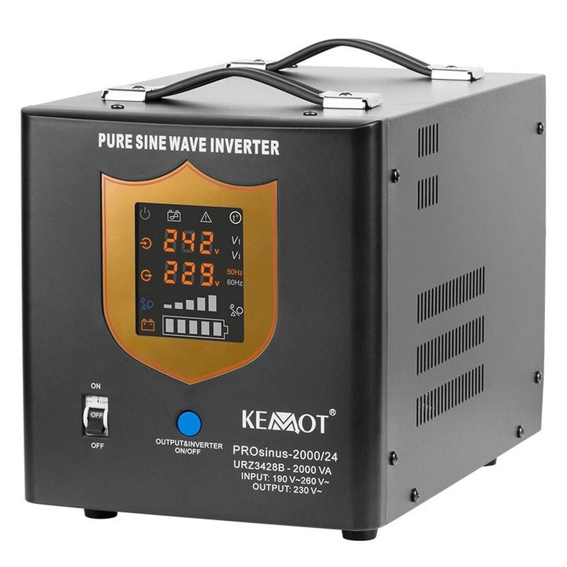 UPS pentru centrale termice, SINUS PUR, 2000VA, 1400W, 24V, Display LED, KEMOT, URZ3428B