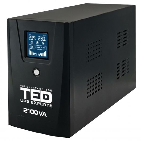 UPS TED 2100VA 1200W cu Stabilizator si Management, 2x Schuko, Ecran LCD si 2x Acumulator 12V 9Ah, TED001603