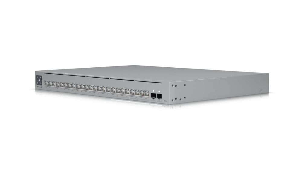 Switch Ubiquiti UniFi, 24 porturi Gigabit, 2x10G SFP+, 400W PoE, Layer 3, ecran 1.3 inch, montabil rack 1U, USW-PRO-MAX-24-POE