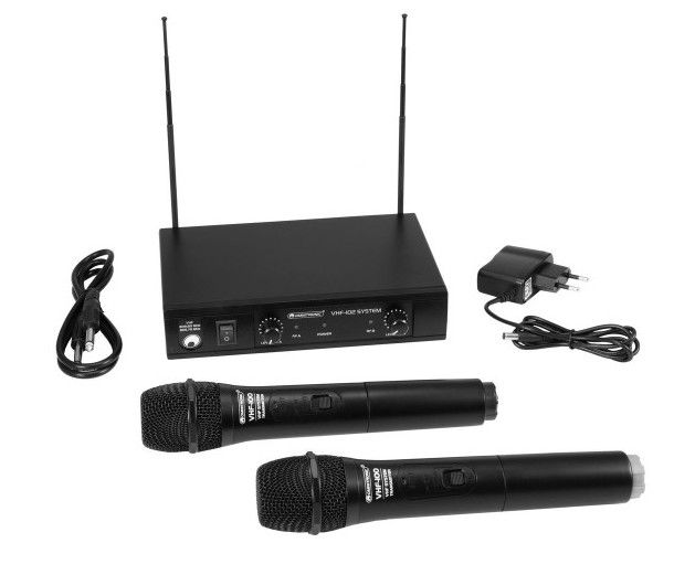 Set cu 2 microfoane wireless si receiver, 205.75 - 209.80 Mhz, XLR, Jack, pana la 30m, Omnitronic VHF-102