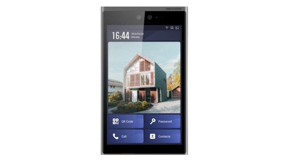 Videointerfon Hikvision DS-KD9633-E6, ecran tactil 10.1 inch, Android, camere 2x2 MP, recunoastere faciala, card, PIN, amprenta, QR, IP65