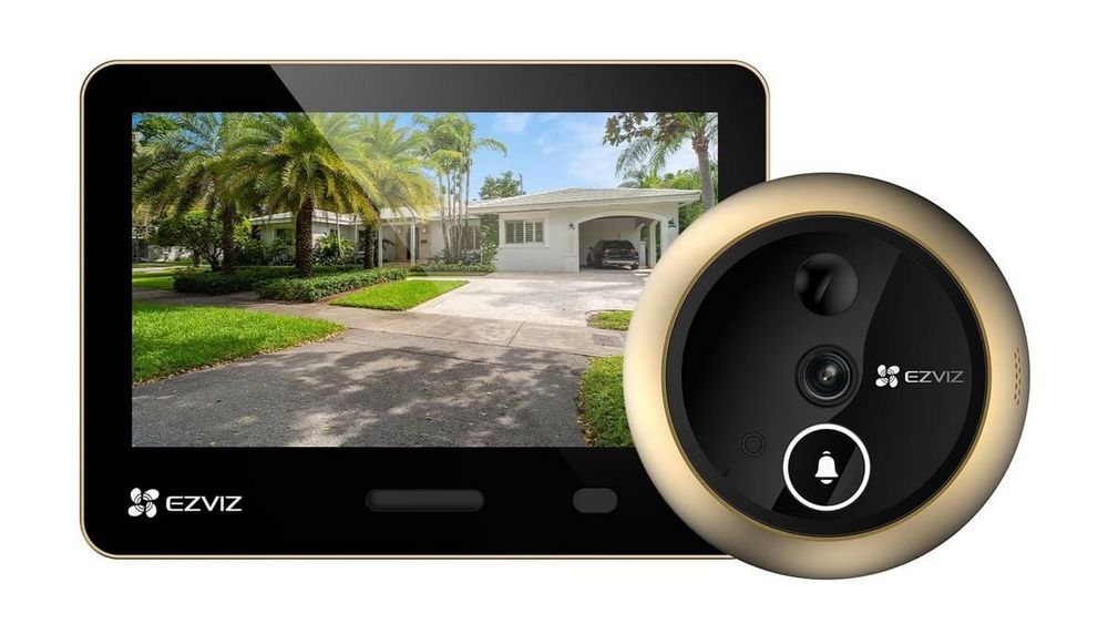 Vizor cu sonerie usa si monitor EZVIZ EP4 CS-EP4 (8MP) Golden, 4K 8MP, 5.5 inch, Wi-Fi, recunoastere faciala, PIR, audio, IP54