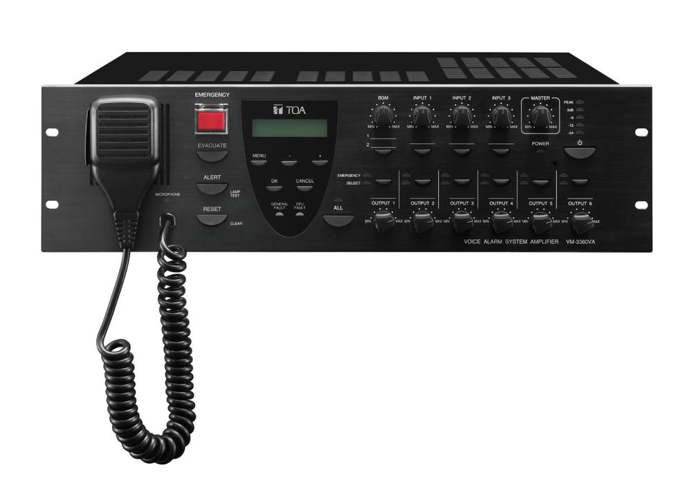 Amplificator alarmare vocala 360W cu microfon de urgenta TOA VM-3360VA
