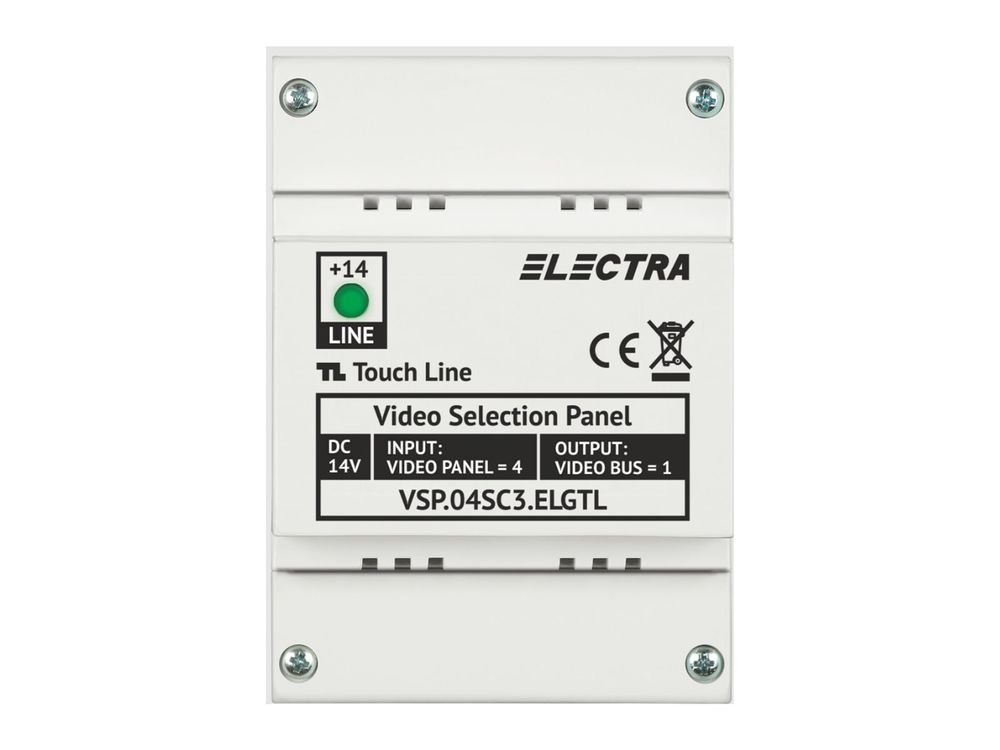 Doza derivatie panouri video videointerfon Electra, 4 intrari, maxim 3 panouri video aditionale, carcasa ABS, montaj sina DIN, VSP.04SC3.ELGTL