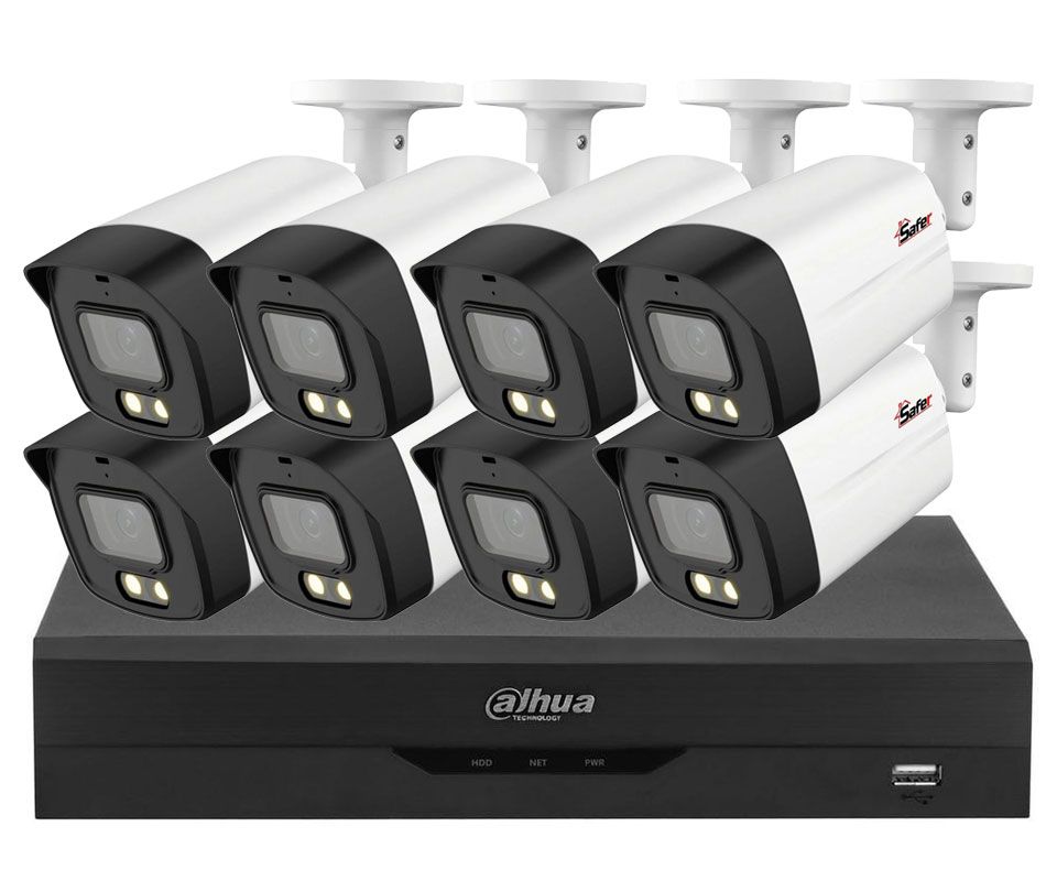 Kit de supraveghere 8 camere exterior 5MP, LED alb 40 metri, Audio si DVR 8 canale, Dahua XVR8X2MP-LED