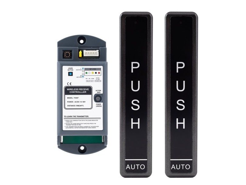 Kit pentru automatizarea usilor glisante, format din doua butoane wireless si un receptor radio, 433MHz,LED rosu-verde, YS407