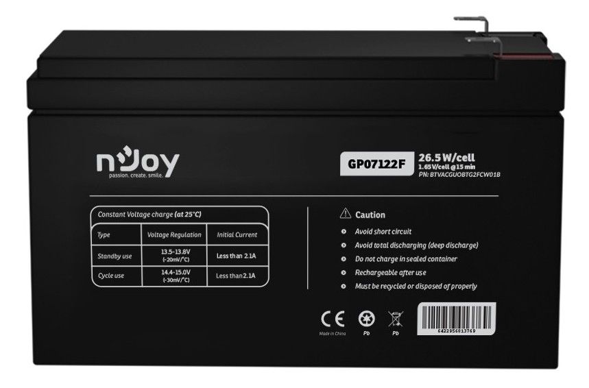 Baterie VRLA AGM, 12V,  pentru UPS-uri, Njoy GP07122F