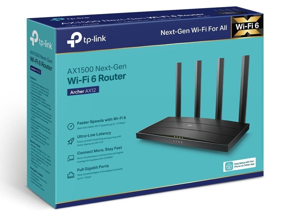 Router wireless Wi-Fi 6 TP-LINK AX1500, 4 porturi, Dual-Band, 1.5