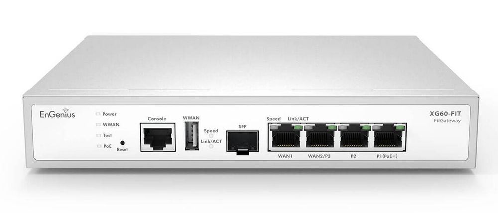 Gateway EnGenius FitXpress XG60-Fit, 4x Gigabit (1 PoE+), 1 port SFP, dual-WAN, VPN, 2.1GHz, 54V
