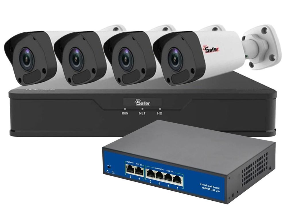 Sorap-　②と④セット Kit supraveghere IP SAFER, 4 camere, 2MP, Lentila 2.8mm, IR 30m