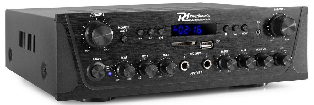 Amplificator audio Power Dynamics PV220BT, 2 canale, 2x 100W, Bluetooth, Tuner FM, USB, SD