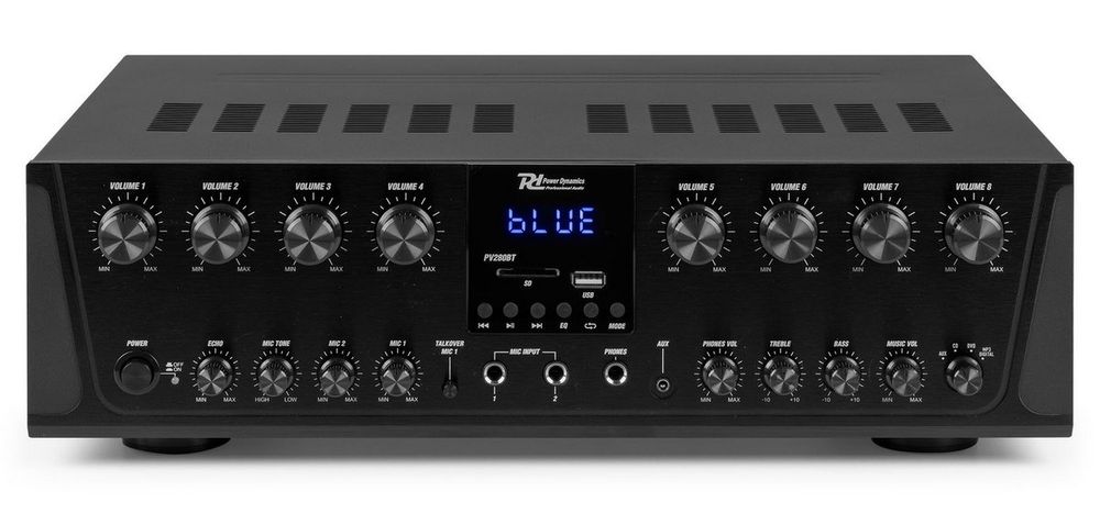 Amplificator Power Dynamics Pv280BT, 8 zone, 800W, Bluetooth, MP3, Jack 6.3mm, USB, RCA