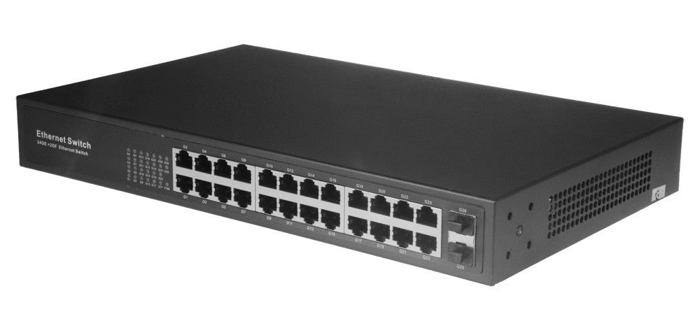 Switch 24 porturi RJ45, 2 porturi SFP, pana la 1000Mbps, 20W, Plug
