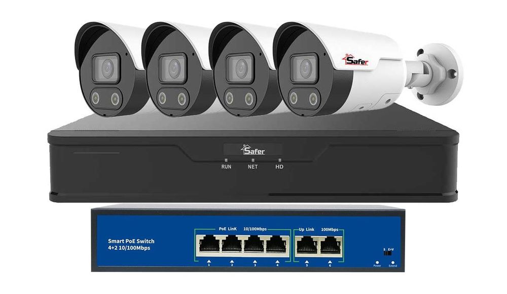 Kit supraveghere Safer, 4 camere, 2 MP, IR 20m, NVR 4 canale 6 Switch 4 porturi POE SAF-2XNVRSP4MP-2 - A2t.ro
