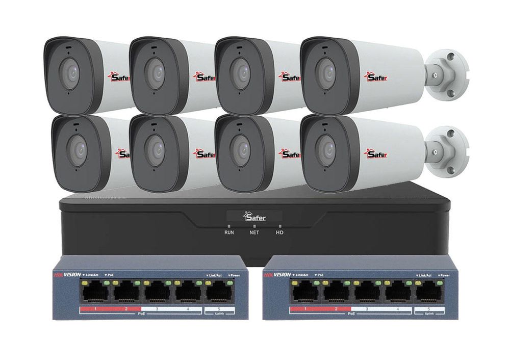 Kit de supraveghere IP, 8 camere exterior 5MP, 4mm, IR 80 metri si NVR 8 canale, KITIP-8X-5MP880POE