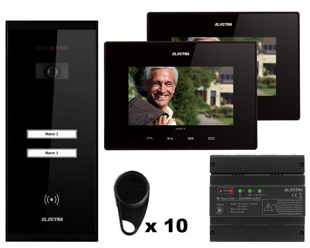Kit videointerfon Electra, 2 familii, monitor 7 inch, montaj ingropat, 10 x taguri, negru
