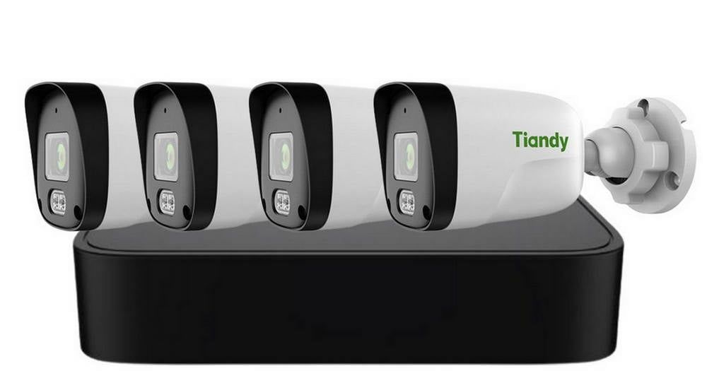 Kit de supraveghere AK Tiandy, 4 camere 2MP, 2.8mm, IR 30m, POE, Microfon, IP67, NVR 4 canale, KIT-TN2MPAK